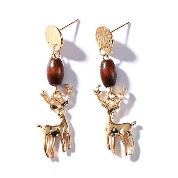

fashion vintage antique golden copper stud earrings antlers deer head ear hammer ing