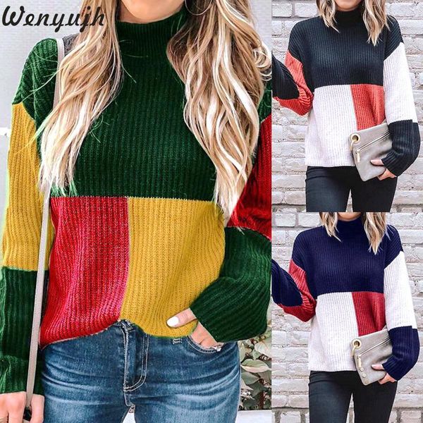 

wenyujh fashion autumn winter contrast color sweater for women casual long sleeve knitted pullover women loose elegant sweaters, White;black