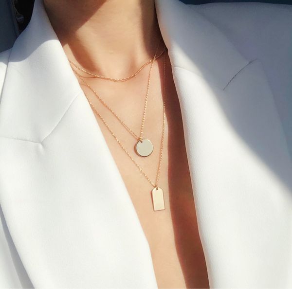 

gold silver color multilayer chain coin necklace new exquisite square round geometric simple long necklace pendant for women