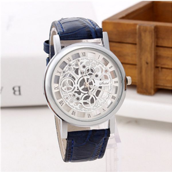 

2019 mens mechanical appearance quartz watches luxury casual men watch leather sport clock wristwatch, Slivery;brown