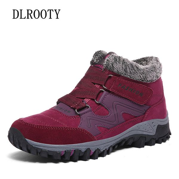 

winter snow boots woman hook & loop ankle non-slip warm outdoor short plush female casual shoes flats fashion platform walking, Black