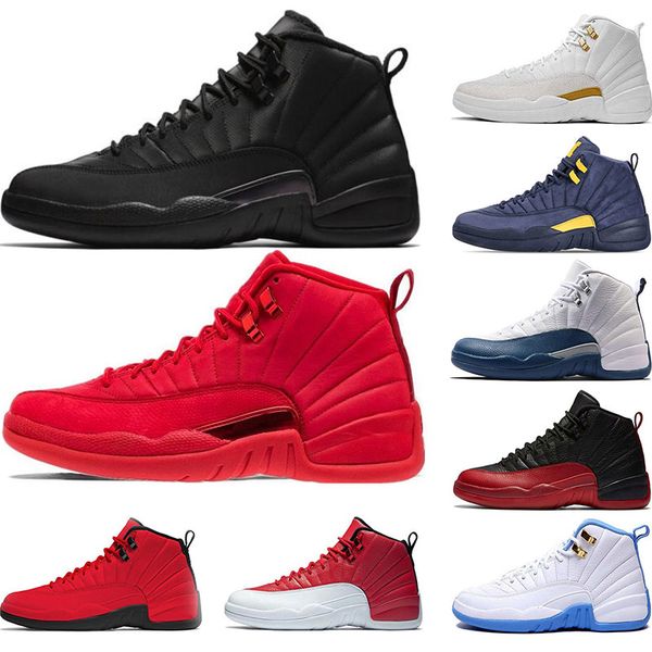 

trainers 12s basketball shoe winterized wntr gym red michigan 12 white black flu game taxi sports sneaker mens size 7-13