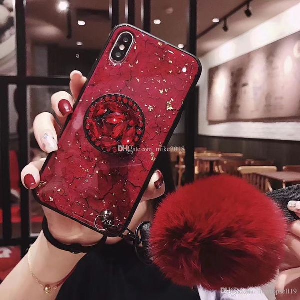 

iphone 7 6 8 plus case luxury gold foil marble cover for iphone x xs max xr glitter diamond plush ball lanyard hard cases