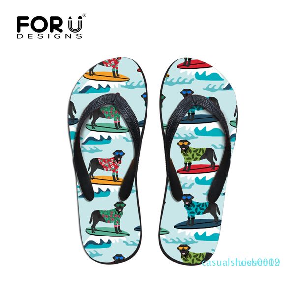 

forudesigns summer 2019 slippers black labrador print cute flat slip on flip flops funny shoes female hawaiian casual beach shoe c19