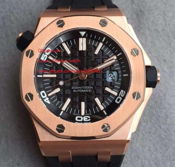 

luxury automatic 42mm black dial rose golden sports men watch watches rubber strap wristwatches rubber strap, Slivery;brown