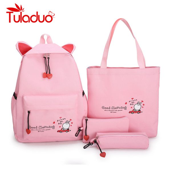 

4 pcs/set girl school bag for teenager animal print backpack college schoolbag women high student bag backpack dropshipping