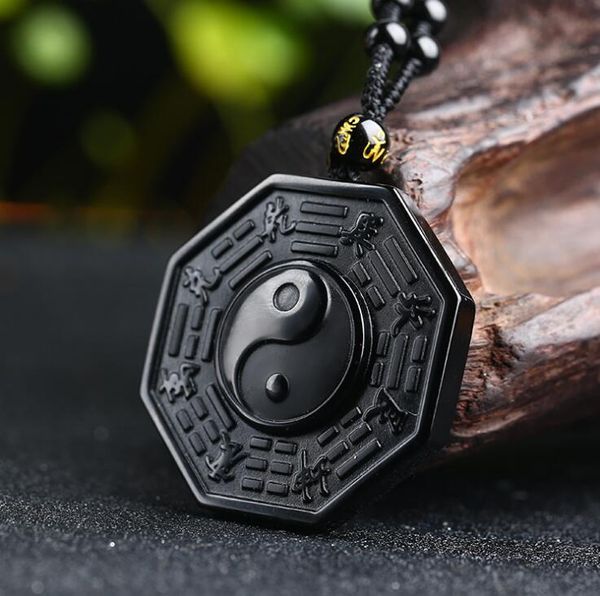

wholesale natural obsidian tai chi baguette pendant jewelry for men and women, Silver