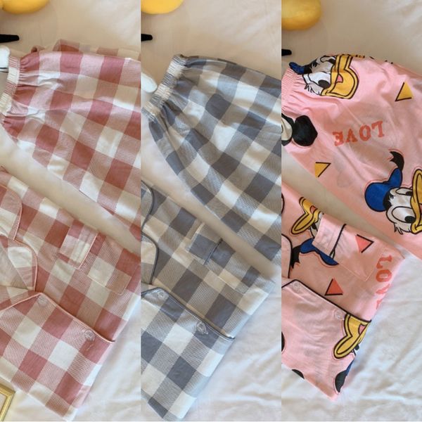 

knitted cotton short-sleeved cardigan suit female ins home cute casual underpants and shorts and shorts loose pajamas, Blue;red