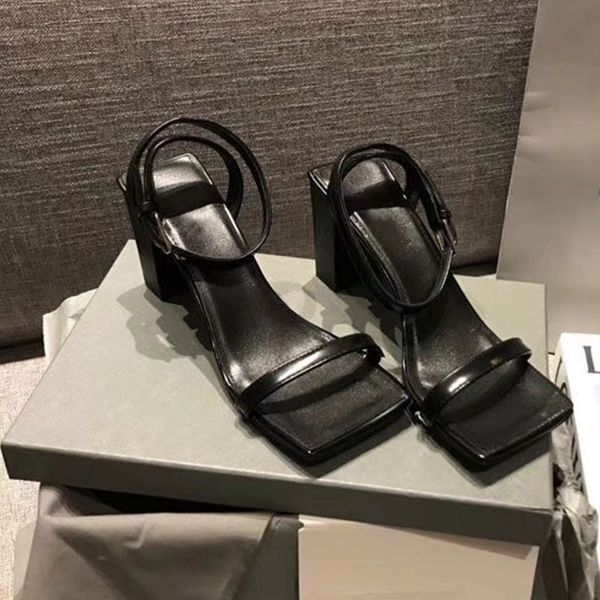 

female sandal buckle strap square toe block heels med 2020 summer beige heeled sandals comfort shoes for women ladies chunky, Black