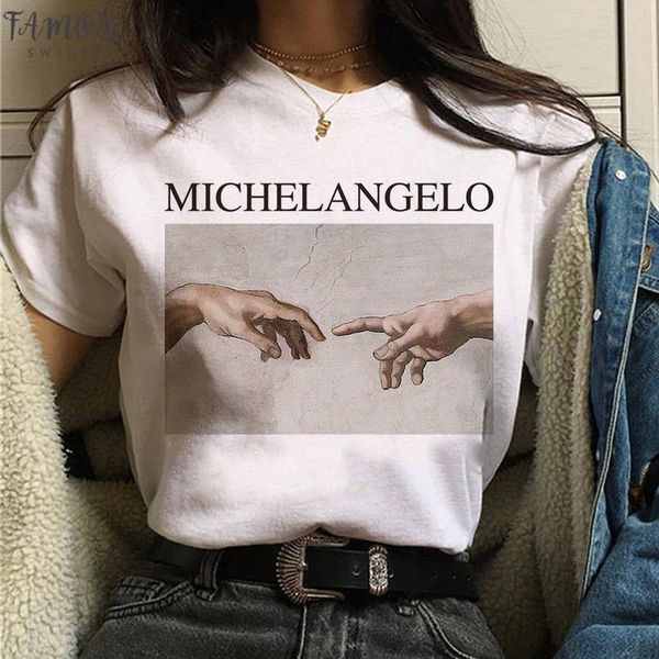 

aesthetic t shirt vaporwave cap sleeve michelangelo women fashion new harajuku tshirt casual korean style graphic hip hop t shirt female, White