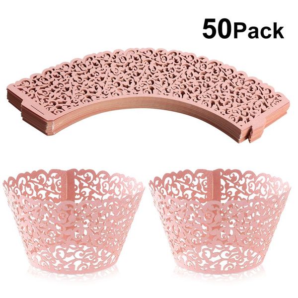 

50pcs pink laser cut cupcake wrappers decor wedding birthday party decoration baby shower wrap party supplies