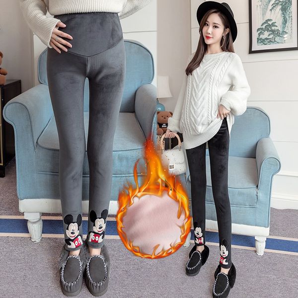 

pattern pregnant women leggings slim winter pants wear plus velvet thick warm pants trousers winter wear maternity, White