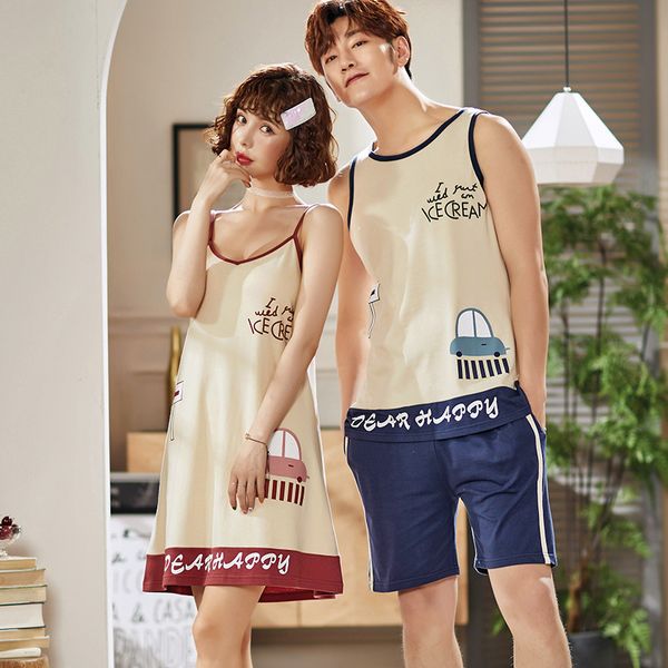 

couples 100% cotton nightgowns for women summer short sleeve home dress sleepwear night dress nightdress men loungewear clothes, Black;red