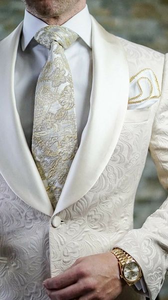 Beyaz Erkekler Düğün Giyim Takım Sekreter Takım Prom Partisi Groomsman Blazers Baskılı Çiçek Yakası Tek Parça Ceket Özel Yapımı 237L