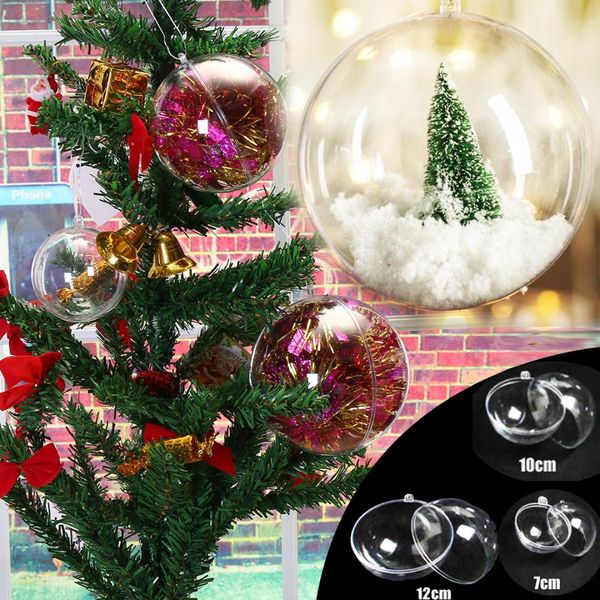 

10pcs 5/7/10/12/15cm christmas tress hanging decorations ball transparent open plastic christmas balls clear ornament