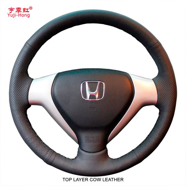

yuji-hong layer genuine cow leather car steering wheel covers case for jazz fit 2004-2007 city 2007 steering cover