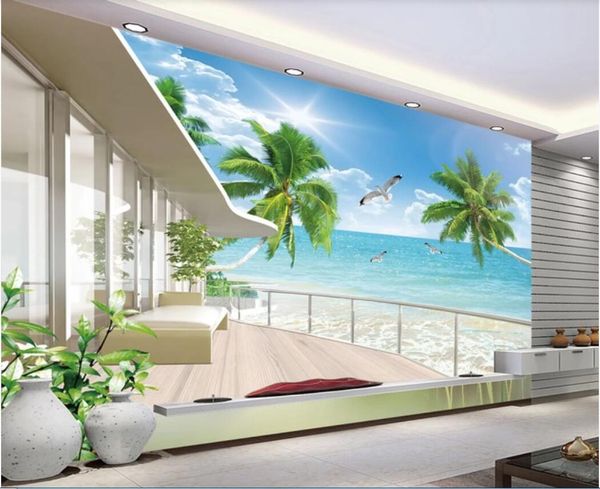 

3d room wallpaer custom p aegean sea beautiful seascape 3d balcony seagull living room tv background wall wallpaper for walls 3d