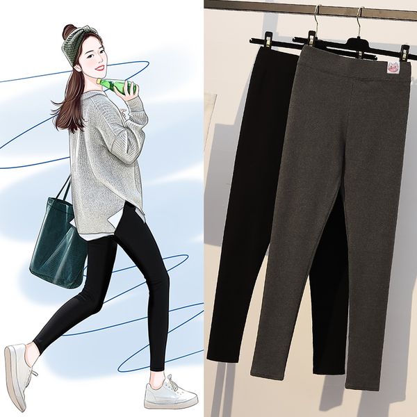 

plus size women black gray leggings skinny pants kawaii cute rib legins girls comfort spandex high elasticity ladies leggings