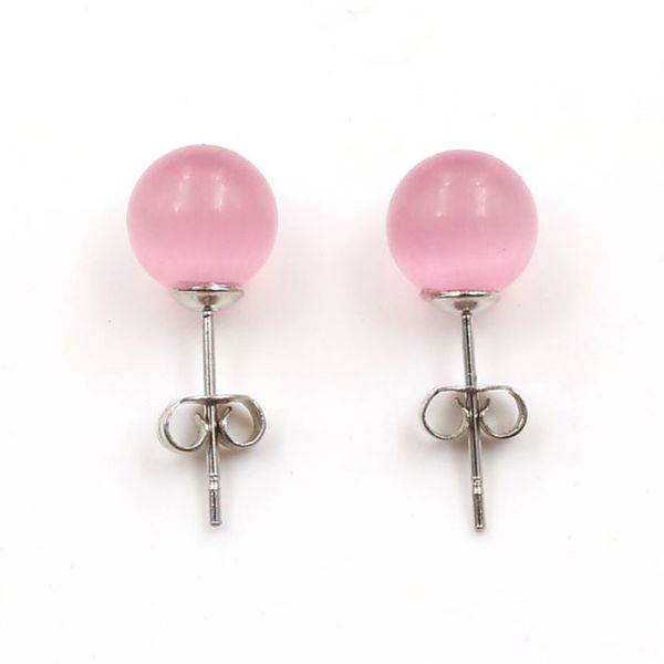 

wholesale 10 pairs silver plated cat eye stone round beads stud earrings for women simple style jewelry, Golden;silver