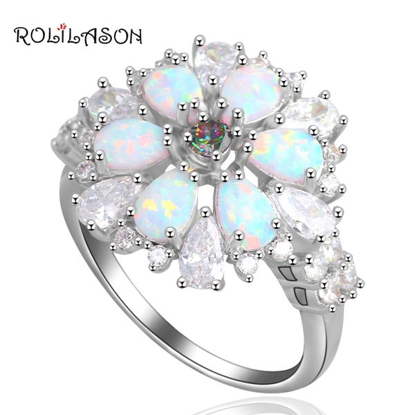 

gift for friend flower fashion jewelry for women fine green fire opal silver stamped rings usa size #6#9#7#8 or601, Golden;silver