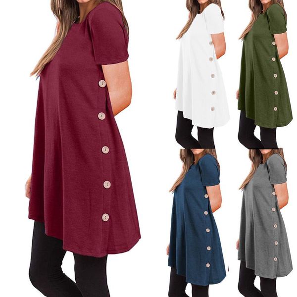 

vintage ropa mujer plus size blouse womens short sleeve solid button irregular hem casual blouse blusas mujer de moda 2020, White