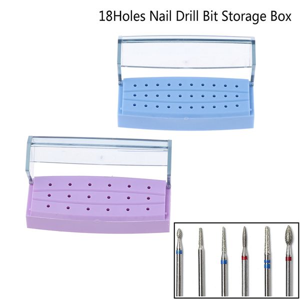 

18 holes nail art drill grinding head bit holder display storage container box stand display rack manicure tool, Silver