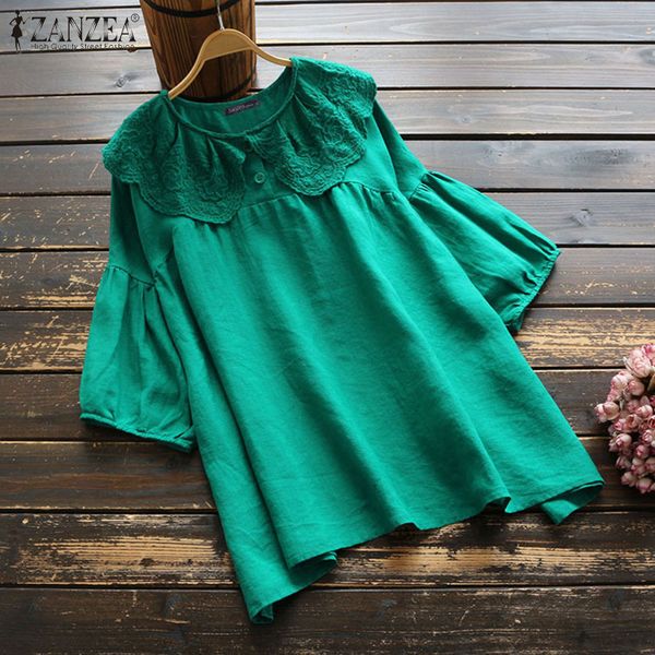 

vintage женские lace crochet блуза zanzea белье топы summer doll воротник blusas женские 3/4 рукав рубашки solid мундир oversized, White