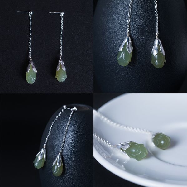 

925 silver natural n magnolia eardrop woman fund manual diy n jade flower long ear line ear rings woman accessories, Golden