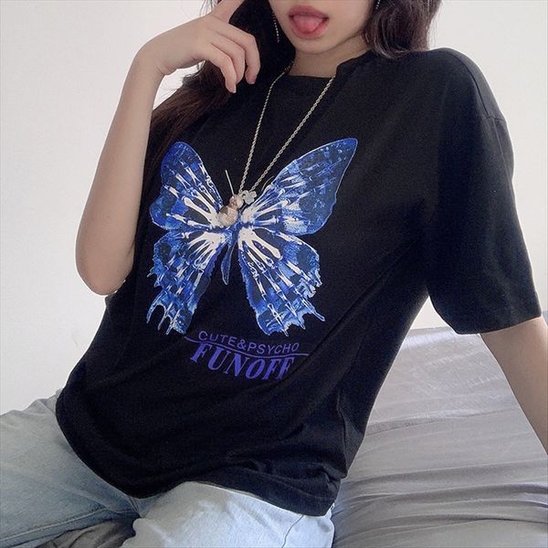 

casual street ins style loose short-sleeved female printing 2020 casual street ins style loose short-sleeved t-shirt female butterfl, White
