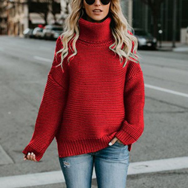 

sweater women turtleneck knitted sweaters casual loose long sleeve pullovers 2019 autumn winter plus size knitting jumper, White;black