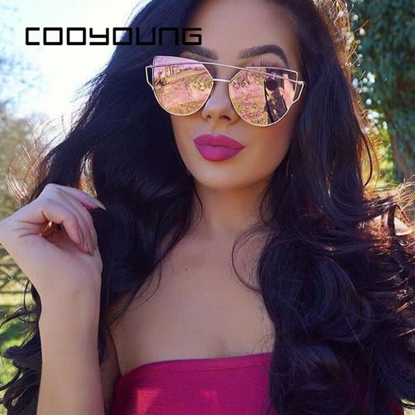 

марочный cooyoung cat eye бренд rose gold зеркало очки для женщин металла светоотражающих плоского объектива солнцезащитных очков, White;black