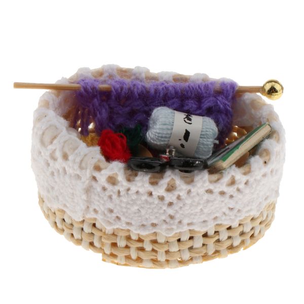 

1/12 scale dollhouse mini knitting basket toolkit kids pretend play toy
