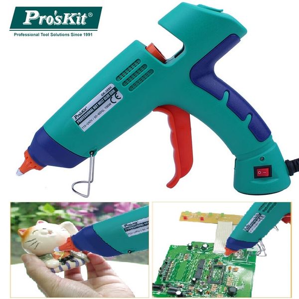 

pro'skit gk-389h 100w 110v-240v professional melt glue gun with 3 pcs 11mm glue sticks for diy or industrial
