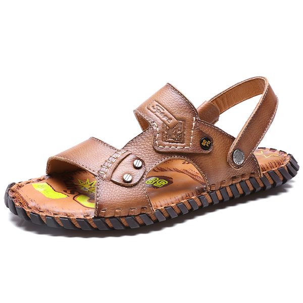 

new design men's fashion cow leather sandals summer shoes outdoors non-slip beach sandal zapatos de hombre sandalias flip flop, Black
