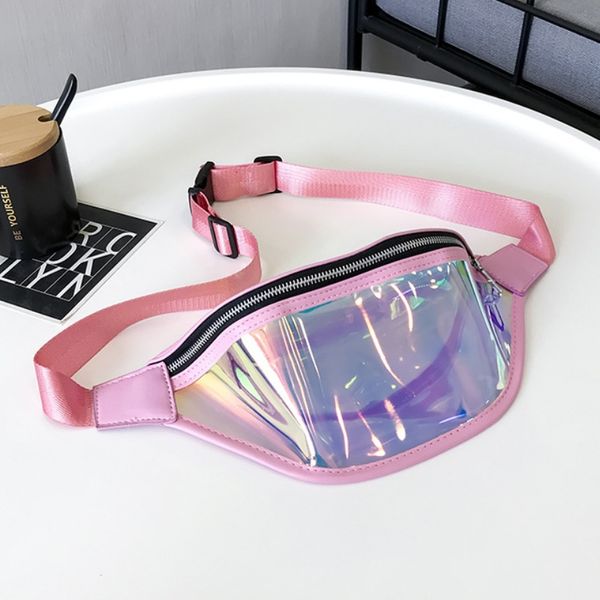 

holographic fanny pack laser transparent pvc waist bag women hologram bum belt bag waistband banana fashion hip chest