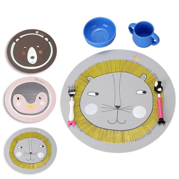 

large round silicone placemat for kids 38cm food grade silicone mat pad with cute penguin lion bear animal prints toddlers infant gift