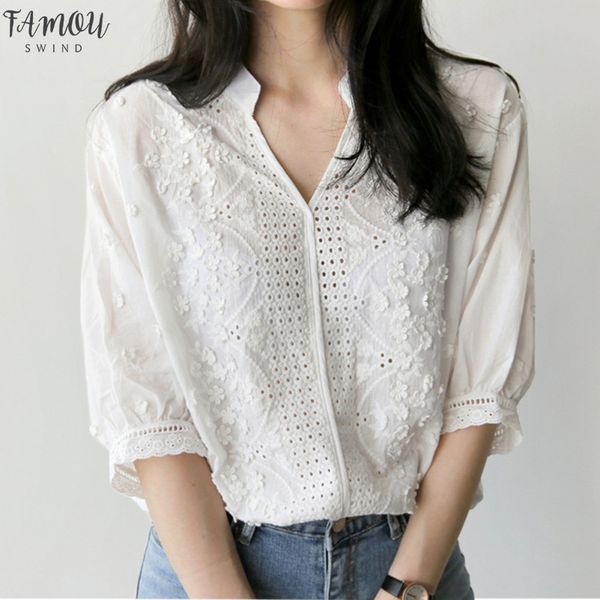 

womens clothing fashion women v neck hollow out loose white shirts long sleeve ladies blouses