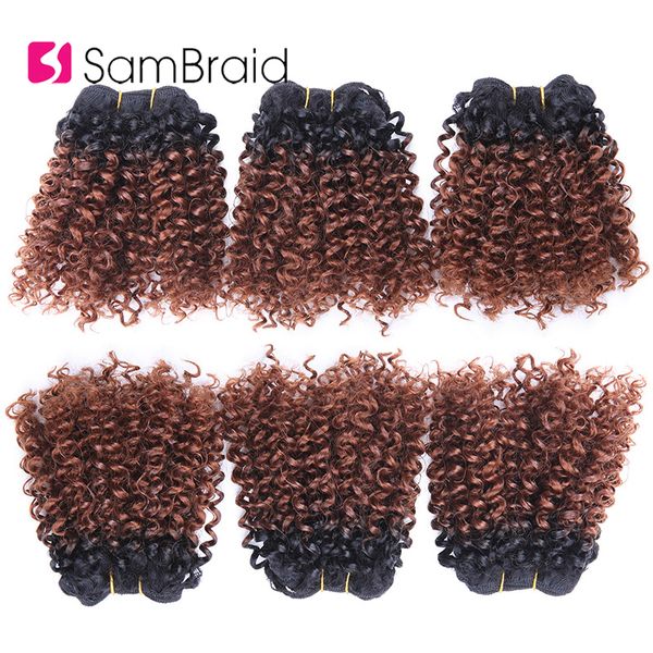 

3 bundles bohemian style short afro kinky curly hair wefts 8 inches ombre blended hair weaves synthetic extensions, Black