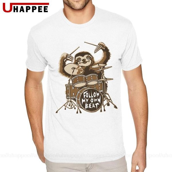 

custom sloth follow my own beat shirt men custom short sleeved yellow o neck t-shirts, White;black