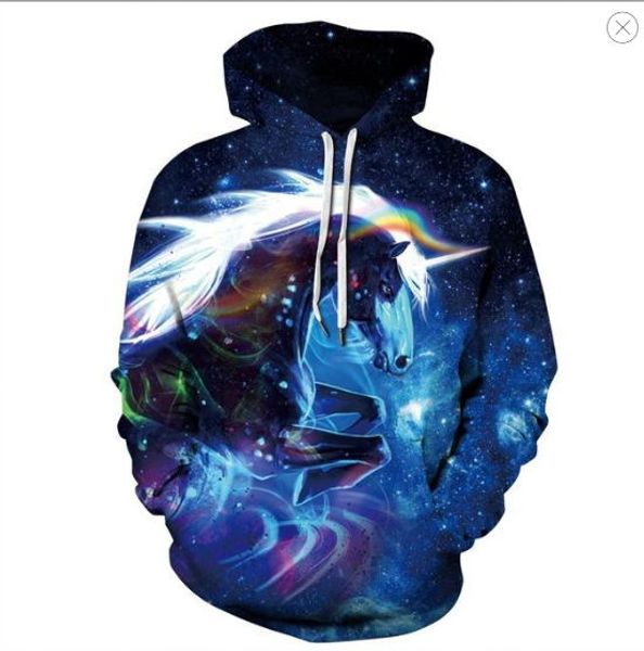 

space galaxy horse hoodie, men and women 2019 new fashion spring and autumn pullover sweatshirt men 3d sportswear, Black