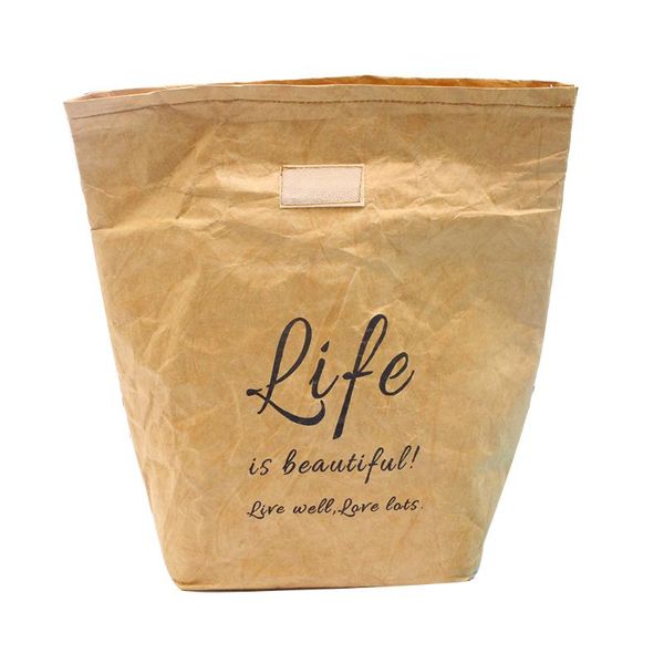

portable reusable large capacity lunch bag thermal insulation container brown paper office fresh keeping leakproof foldable, Blue;pink