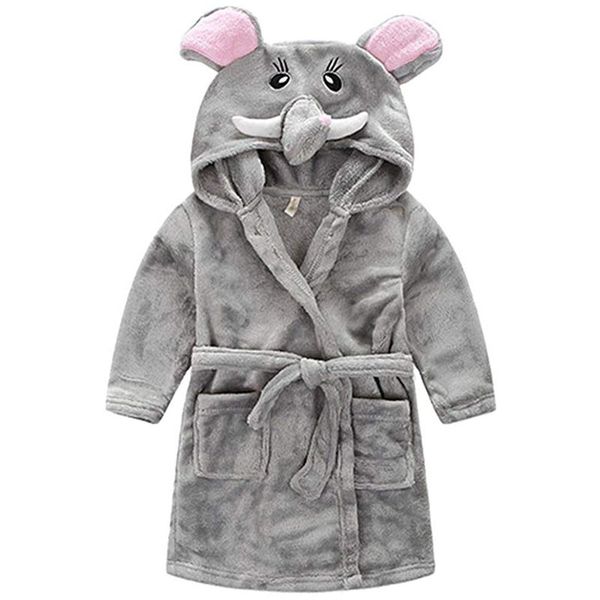 

little girl's flannel bathrobe ,grey elephant,120: 5t, Blue;red