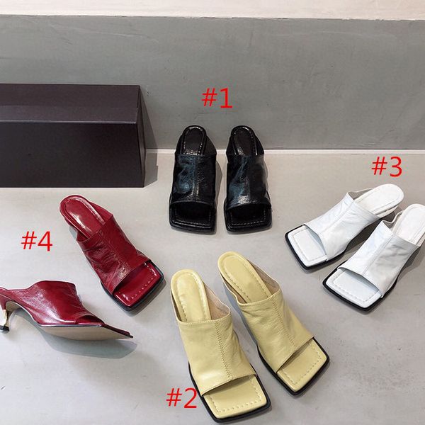 

fashionable and new style 2020 summer desinger slipper shoe selling padded leather open toe high heel sandalias sapatos muj, Black