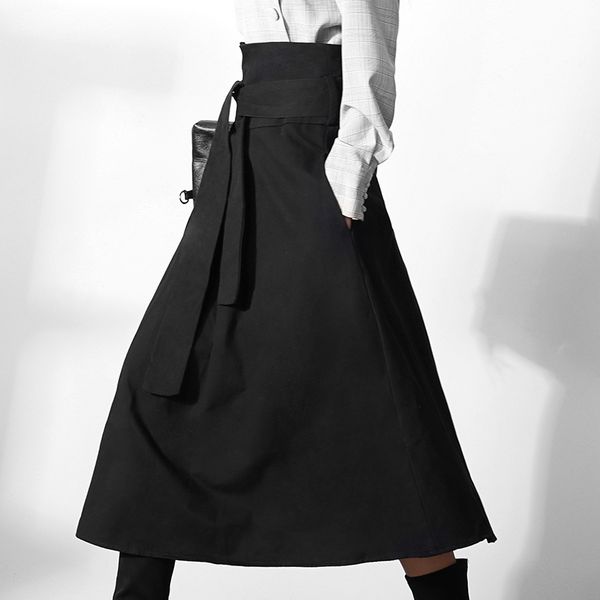 

lanmrem может отправить 2020 весна новая женская одежда модный темперамент трапециевидная юбка высокая талия дизайн черный половина тела юбк, Black;gray