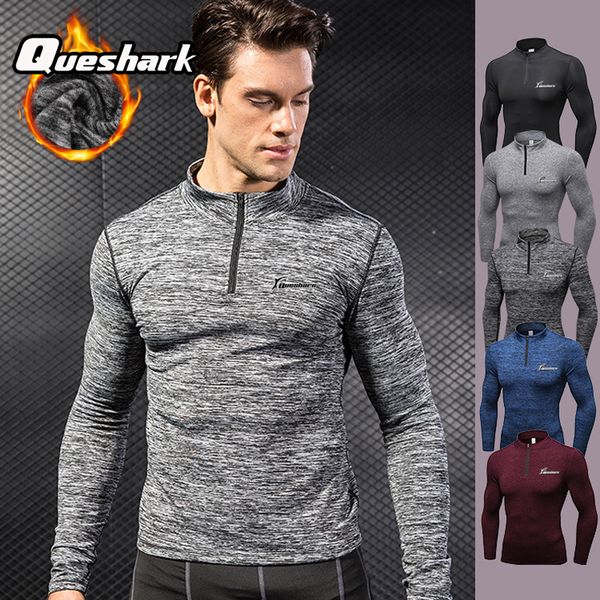 

queshark профессиональные мужчины руно бег куртка йога рубашка фитнес длинные рукава обучение упругие tight толстовка спортивная