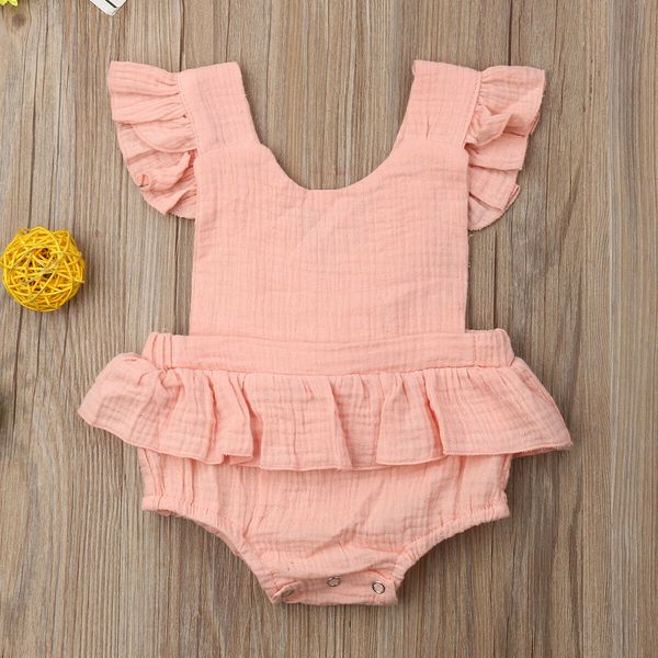 

pudcoco newborn baby girls ruffle cotton romper bodysuit one-pieces outfits sleeveless jumpsuit new 0-18m, Pink;blue