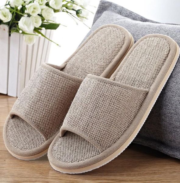 

25# womens mens home slippers couples flax home indoor floor shoes silent sweat slippers women sandals, Black