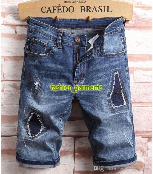 

mens pants blue hole pants men stretch slim denim shorts stylist fashion personality jeans