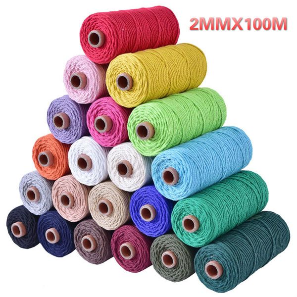 

2mm natural soft cotton cord rope craft artisan string diy handmade tying thread cord rope 100m, Black;white