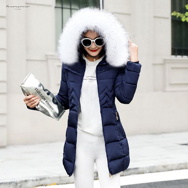 

winter fur female long jacket 2019 winter coat zippers fake collar warm woman parka down jacket winter jacket women coat, Black